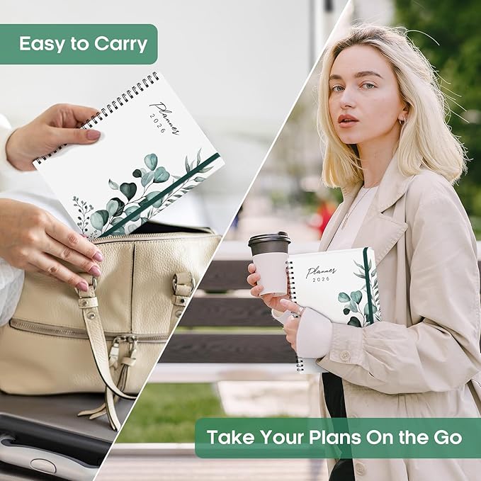 2026 Planner, Weekly and Monthly Calendar Planner Book, January 2026 - December 2026, Hardcover Spiral Planner with Monthly Tabs, Notes Pages, Perfect for Women & Men, A5 (6.4" x 8.5") - Leaf