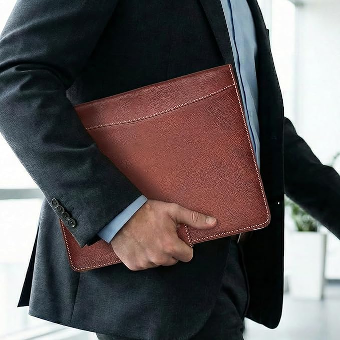 Leather Village Leather Portfolio Organizer - Professional Business Padfolio for Men & Women - Stylish Document Card Holder, Resume Folder, Folio for A4/Letter Size Writing Legal Pad, Red