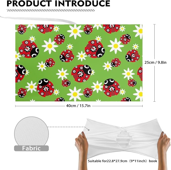 Dreaweet Ladybug Book Covers for Book Lovers Book Sleeve Stretchable Book Cover for Hardcover,Green Paperback Book Sox Book Sleeves 9" X 11" School Book Protector Pouch