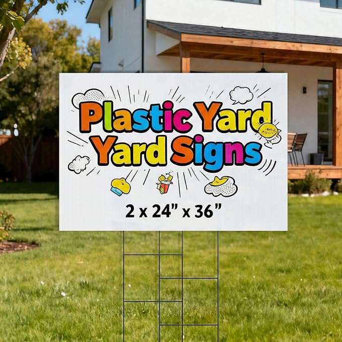 PEKGRIL 2 Pack 24 x 36 Inch Blank Yard Signs, Large Poster Board with Metal Stakes, Yard Sale Sign for Outside, Corrugated Plastic Board for Garage Sale, Garage Sale, Estate sale, Wedding, Parking - White