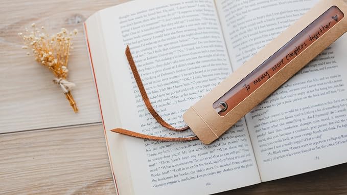 Engraved Leather Bookmark - to Many More Chapters Together, Book Club Reading Page Marker, Gift for Book Lover Nerd Bookworm Wife Girlfriend Fiance Third Year Wedding Anniversary Engagement