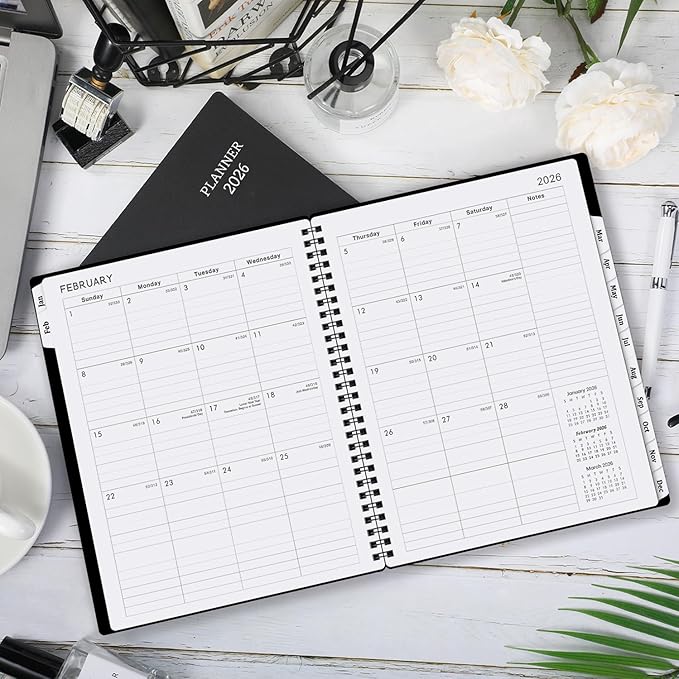 2026 Planner - Calendar Planner 2026, 8" x 10", Jan. 2026 - Dec. 2026, 2026 Planner Weekly & Monthly, Strong Twin-Wire Binding, 12 Monthly Tabs, Improving Your Time Management Skill