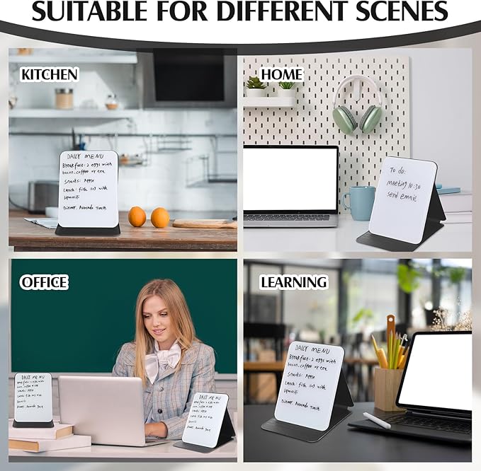 Dunzoom 2 Pcs Small Glass Desktop Whiteboard with Reversable Stand 8 x 6 Inch Mini Dry Erase White Board Easel with 2 Markers Reusable Desk Notepad for Home Office School Supplies (Black)