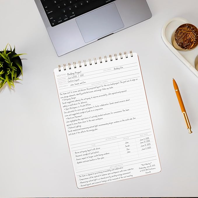 | Meeting Notebook for Work | 8.25" x 11.75" | Project Planner | Simple Design | Multiple Layouts | Office and Business Planner (Rust, Meeting Planner - Portrait)