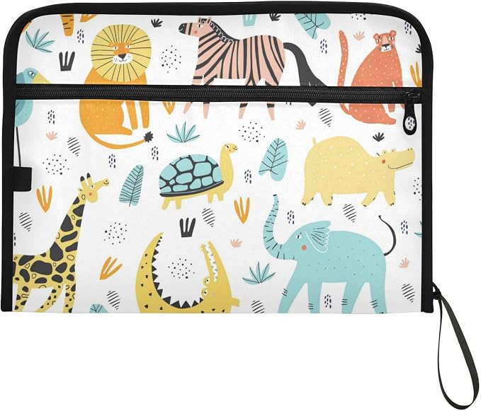 13 Pockets Expanding File Folder Wild African Animals Cute with Sticky Labels Accordion File Folder Document Organizer Letter Size A4 Papers Expandable File Keeper
