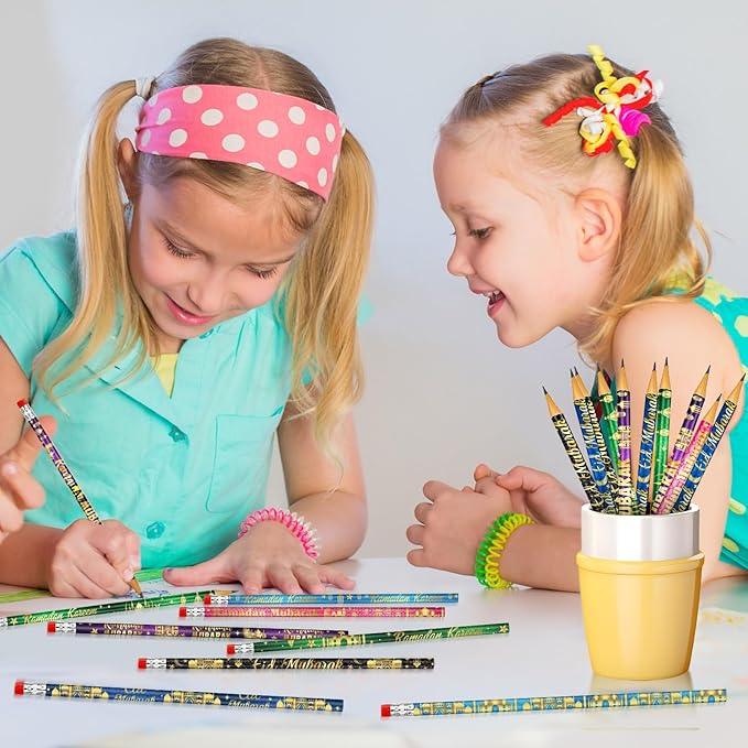 Cinrobiye 100 PCS Ramadan Pencils Eid Mubarak Wood Pencils with Eraser Ramadan Mubarak Party Gifts Stationery Pencil Bulk for Adult School Classroom Office Giveaways Prizes Islamic Party Supplies