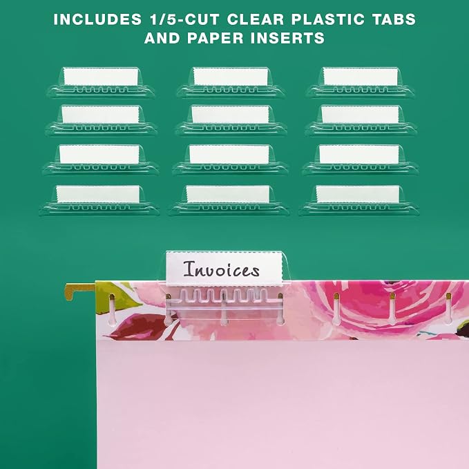 Global Printed Products Deluxe Designer Hanging File Folder Kit, Includes Metal Hanging Basket, 12 Hanging Folders, 24 File Folders, 1/3 Cut Tab, Assorted Positions, Letter Size (Floral)