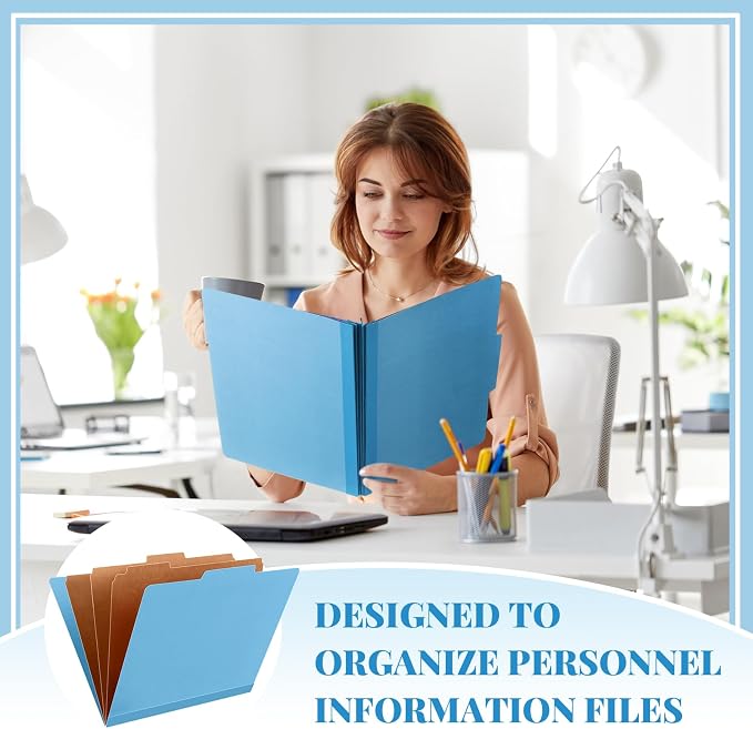 Skyygemm 12 Pcs Classification Folders Letter Size, 3 Divider Pressboard File Folder with Fasteners, Expanding File Organizer Bulk for School Teachers, Office Employee, Coworker, Staff (Blue)