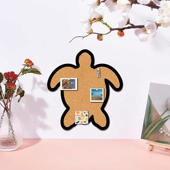 CRASPIRE Pin Cork Board Sea Turtle Framed Bulletin Display Badge Wooden Decorative Corkboard 9.84x10.6In Summer Wall Mounted Memory Memo Brooch Lapel Storage for Home Office School Classroom Wedding
