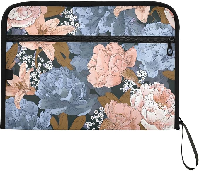 ALAZA Colorful Flowers Expanding Filing Folder, 13 Pockets Expandable Document Organizer Folder with Zipper Closure for Home Office A4 Letter Size Paper Document