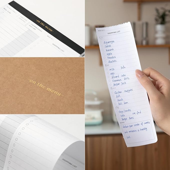 Meal Planning Magnetic Notepad with Tear-Off Shopping List - Weekly Meal Planner and Grocery List Magnet Pad - Family Dinner Menu for Fridge & Meal Prep - 7x10” - 52 Sheets Food Organizer Journal