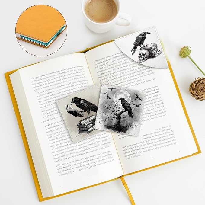 Icycay Crows Corner Bookmarks, Cute Leather Book Accessories for Book Lovers, 3 Pcs Reading Book Page Markers for Women Men Student Teacher Retirement Birthday Gifts
