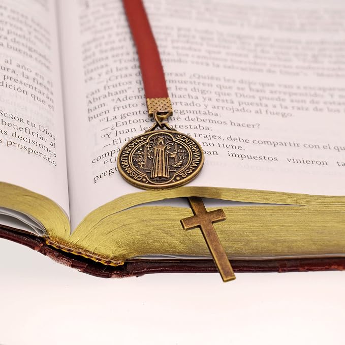 BLBMH Genuine Leather Bible Bookmark with Cross | Catholic Gifts for Men Dad | Christian Book Marker with Ribbon - LB4