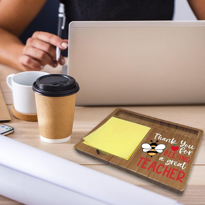 Inspirational Teacher Office Desk Decor Gifts, 4x6 Inch Wooden Desk Note Pen Holder, Appreciation Quotes Decor for Office, Thank You Teachers Day Gifts for Teachers-A20