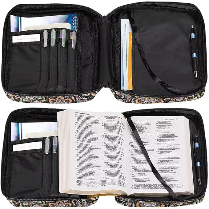 Coldinair Boho Flower Bible Cover for Women Teens Kid Girls,Carrying Book Case Church Bag Bible Holder with Handle and Zippered Pocket