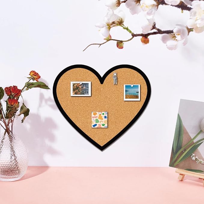 CRASPIRE Heart Pin Cork Board Cute Framed Bulletin Display 10.6x9.4In Badge Wooden Decorative Corkboard Small Wall Mounted Memory Memo Brooch Lapel Pin Storage for Home Office School Classroom Wedding