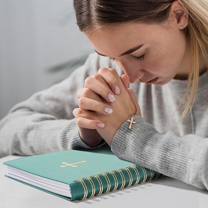 SUNEE Christian Planner - Undated 12 Month Bible Journal and Prayer Planner A5 Spiral Bound, Monthly & Weekly Christian Organizer Gifts for Women Men (Pacific Green)