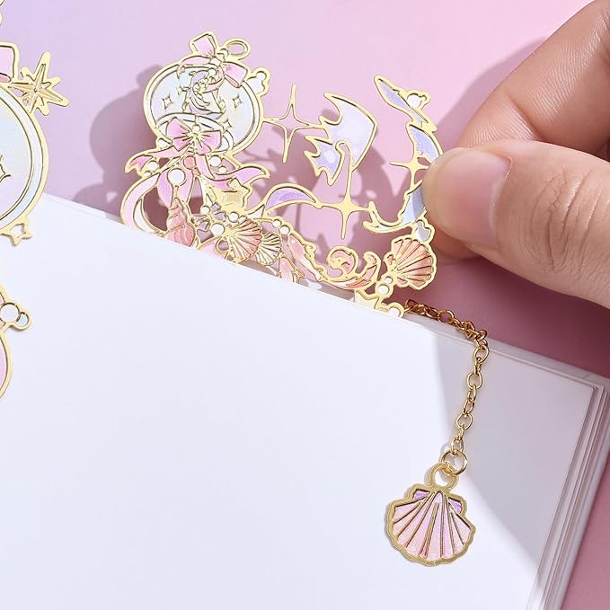 2 Pcs Metal Bookmark Gift Box, Golden Hollow Bookmarks Ocean Painting Theme Book Mark for Women, Book Lovers Writers Readers and Teens, Perfect for Birthday and Graduation Gifts(Pink)