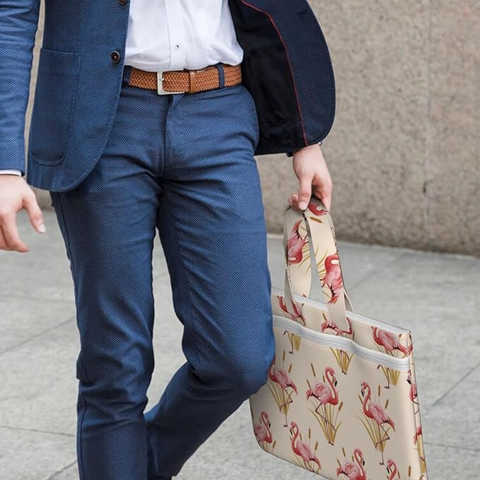 Waterproof Canvas Zipper File Bag with Handle, Pink Flamingo Style Portable Document Organizer for Office Travel Business Briefcase