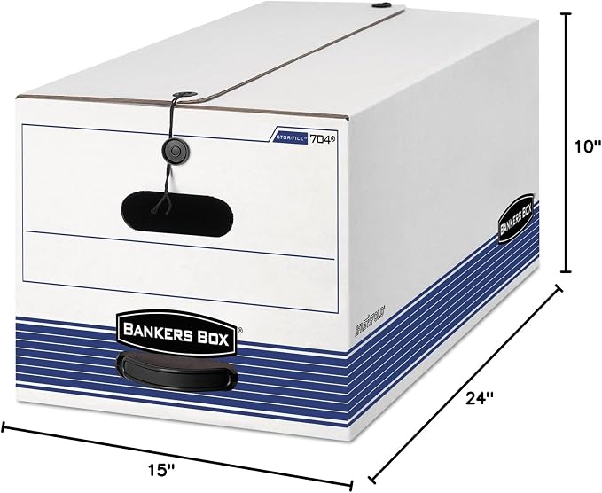Bankers Box 0070503 STOR/FILE Storage Box, Legal, String and Button, White/Blue, 4/Carton