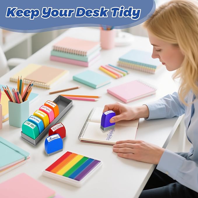 Teacher Stamps for Classroom, Self Inking Grading Stamps Set, Reward Stamps with Sign & Return, Excellent, Good Job, Classroom Must Haves for Elementary School Teacher Appreciation Gifts (8pcs)