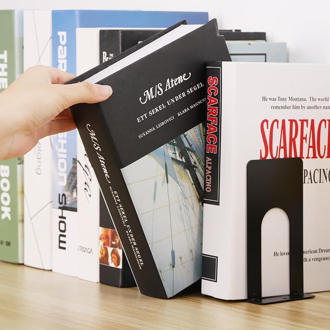 JIANTA Small Book Ends, Bookends for Shelves, Heavy Duty Metal Bookends, Black Non-Skid Bookshelf Holder Stand for Home, Office, Library, School (5.1 x 3.9 x 2.7 in, 6 Pairs)