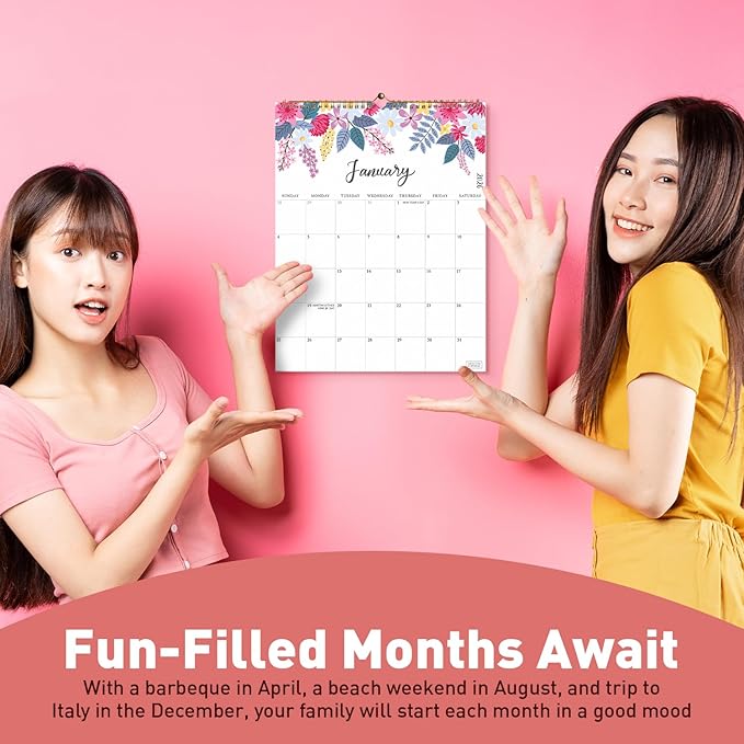 S&O Vertical Floral Wall Calendar from January 2026-June 2027 - Tear-Off Monthly Calendar - 18 Month Academic Wall Planner - Hanging Organizer to Track Anniversaries & Appointments - 13.5"x10.5”in