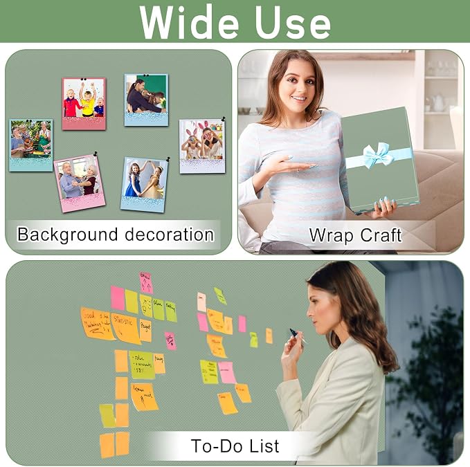 Sage Green Bulletin Board Roll Reusable Waterproof Erasable Bulletin Board Fade Resistant Wrinkle Resistant Poster Non-Woven Fabric Bulletin Board Roll for Classroom Decor Wrap Craft 15.55" x12ft