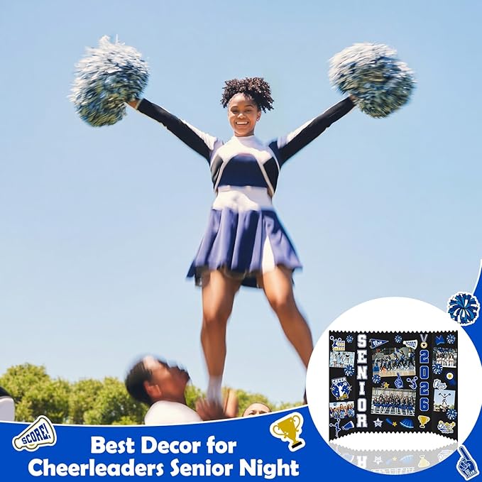 Tinlade 3 Set Cheerleading Senior Night Decorations 2026 Photo Display Board 24" x 16" Trifold Poster Board with Cheerleader Themed Stickers for Graduation Picture Frame Sport Theme Party Supplies