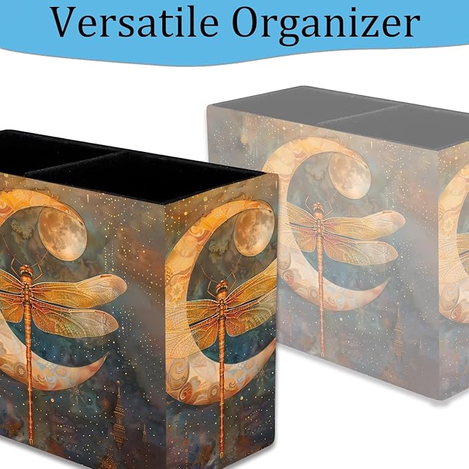 Pen Holder, Pencil Case, Makeup Brush Storage Box, Tableware Storage Box, Suitable for Office Or Home Item Organizing Stand - Vintage Dragonfly