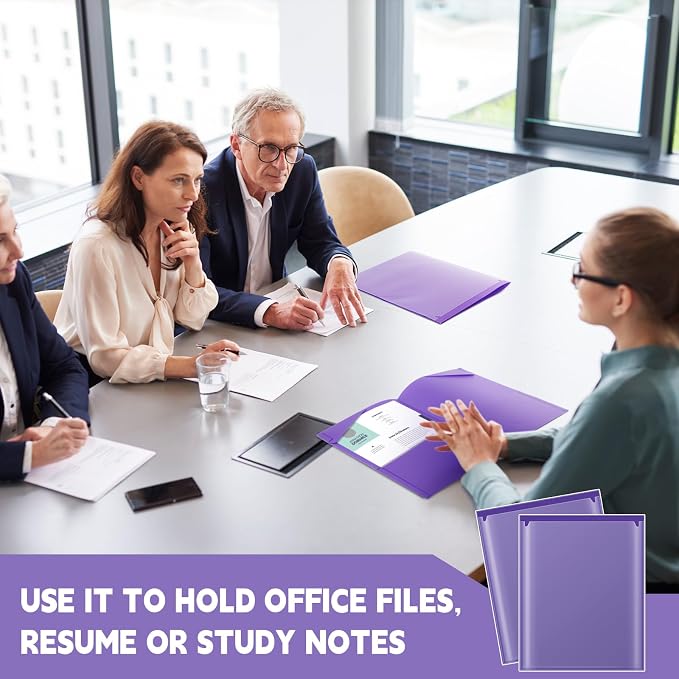 Henoyso 18 Pack Purple Plastic Folders with Clear Front Pockets Heavy Duty File Folders with 2 Pockets and Card Slot for Student Communication School Office Presentation Report