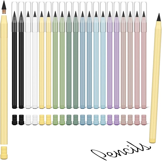 Ainiv Everlasting Pencil - 20 Pack Infinity Pencils with 20 Extra Erasers, Ideal for Home, Office, School Writing & Drawing