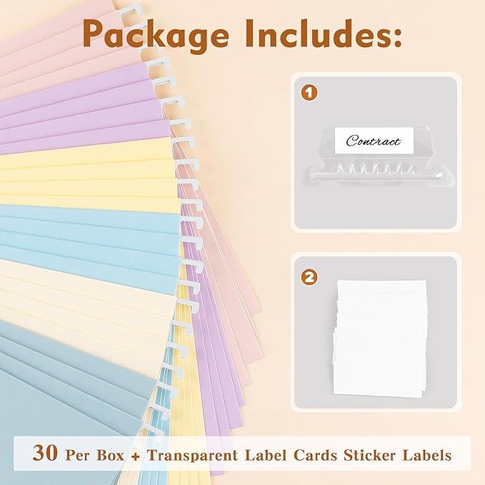 Zzrywuty Hanging File Folders Letter Size, 30-Pack Hanging File Folder with 1/5-Cut Tabs, Color File Folders Hanging Organizers for Filing Cabinet, Bulky Files & Medical Charts