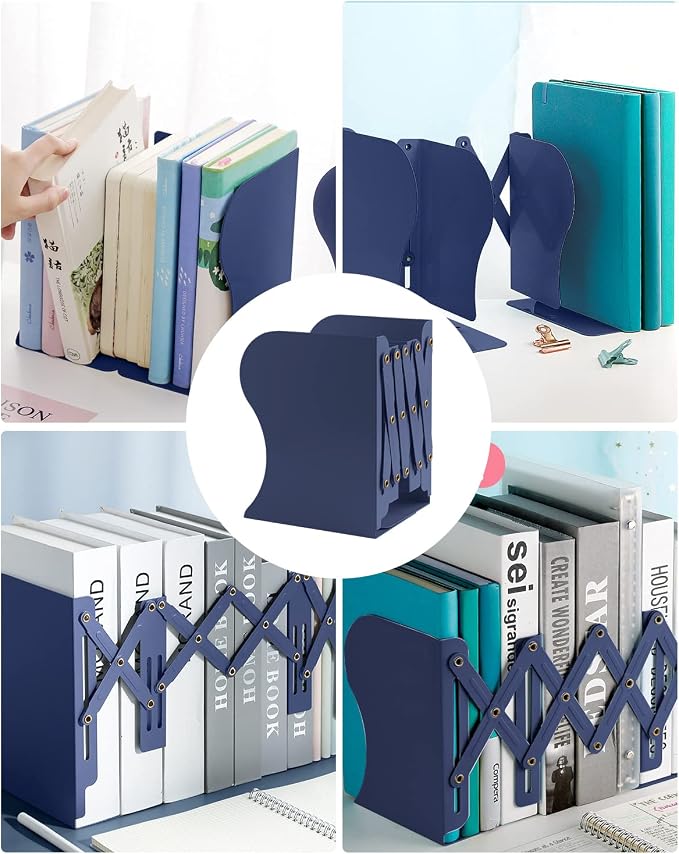 MSDADA Adjustable Bookends, Book Ends for Heavy Books, Expandable Book Organizer for Desk, Shelf, Office, School, for 6 7 8 9 10 11-15 Boys and Girls, Extends up to 19 inches (Royal Blue)