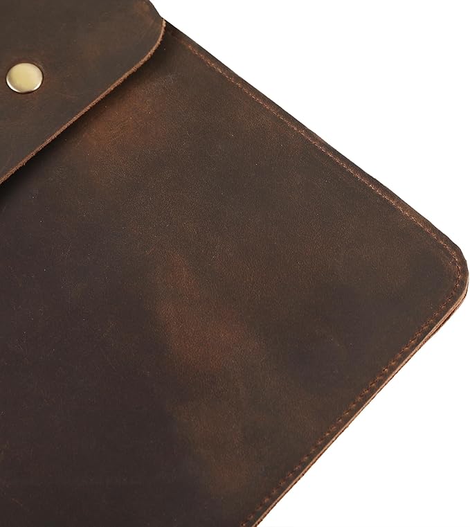 Leather Tablet Sleeve - 11/12.9/13 Inch iPad Pro Sleeve, Document Holder Folio File Holder, Genuine Leather iPad Case for Protection and Style-Dark Khaki