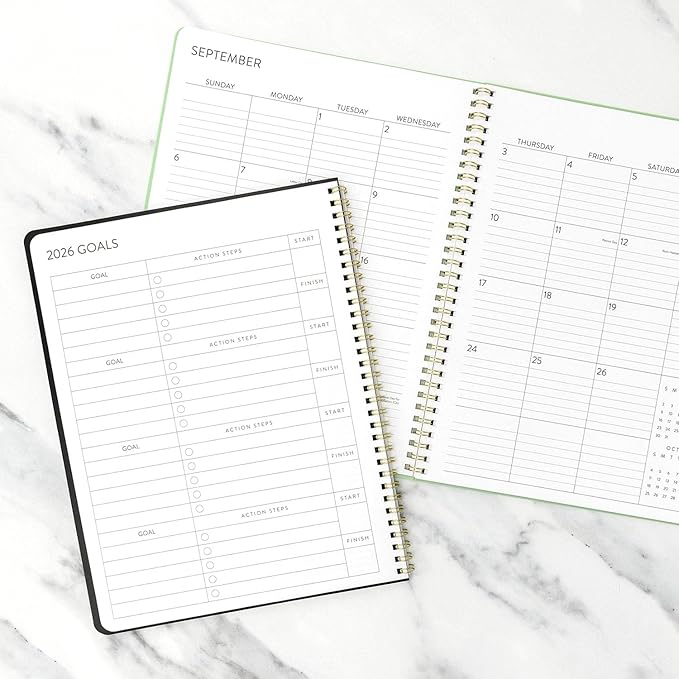 PAPERAGE 2 Year Monthly & Yearly Planner, 24 Months (January 2026 - December 2027), 8.5 in x 11 in, Spiral Bound 2026-2027 Planner with Monthly & Yearly Views, Note Pages & Trackers - Slate