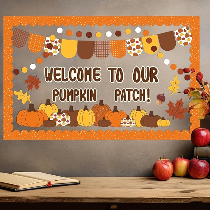 VABAMNA Fall Bulletin Board Decorations, Fall Classroom Decorations, 91Pcs Black Orange Fall Pumpkin Patch Paper Cutouts for School Classroom Autumn Halloween Thanksgiving Harvest Party Decor Supplies
