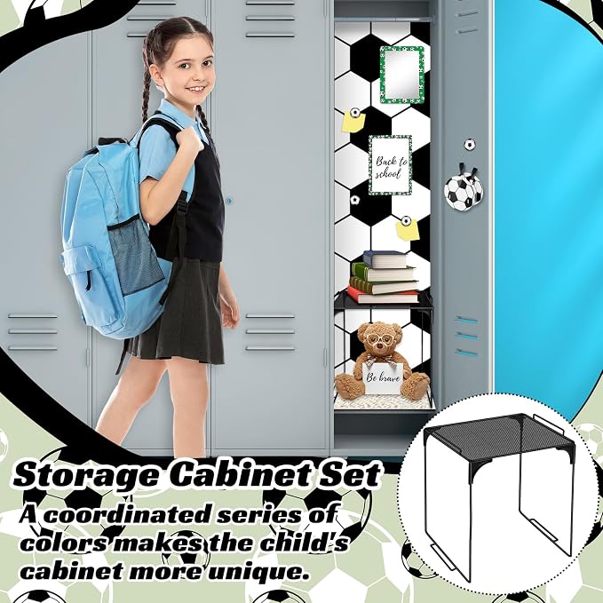 Demonwer 14 Pcs Locker Accessories Kit Soccer Themed Locker Organizer Magnetic Whiteboard Mirror Pen Holder Soccer Stickers for Back to School Essentials Locker Decorations
