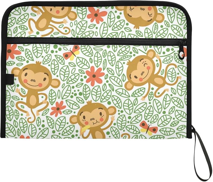 13 Pockets Expanding File Folder Funny Monkeys Green with Sticky Labels Accordion File Folder Document Organizer Letter Size A4 Papers Expandable File Keeper