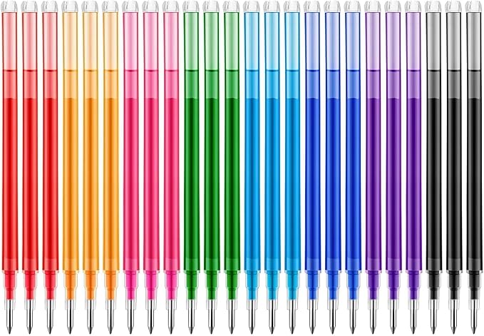 Colorful Erasable Gel Ink Pen Refills Compatible with Frixion Friction, Replaceable Medium Fine Point Clicker Refill Stationery (Millimeters, 0.7, 24Pcs)