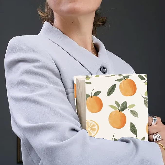 CRASPIRE Elastic Book Cover Fruit Book Sleeve Cloth Polyester Stretchable Washable Reusable Orange Leaves Decorative Large Wraps Protector for Hardcover Notebooks Readers Supplies