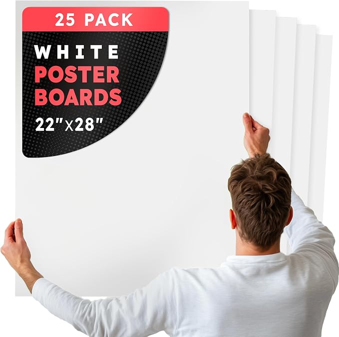 Hygloss Large Poster Board 22x28 - 25 Count Bulk Pack - 10 Pt. Thickness White Poster Board Paper for Projects, Presentations, Displays, Signs, Crafts - Blank Posterboard Multipack 22" x 28"