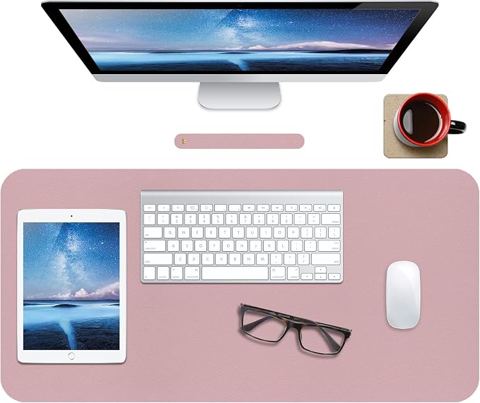 Boutilon Leather Desk Pad Protector,Non-Slip Mouse Pad,Laptop Desk Pad,Office Mouse Mat,Waterproof Leather Desk Blotter,Desk Writing Pad for Office and Home (M-Pink,30"x14")