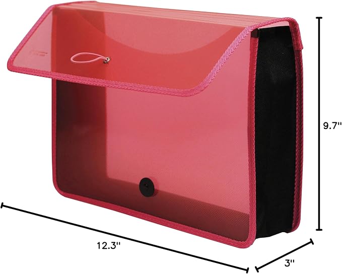 Lion Expand-N-File Poly Expanding Wallet, Letter (9-1/2 inch x 12 inch), 3 inch Gusset, Transparent Pink, 1 Wallet (48160-PK)