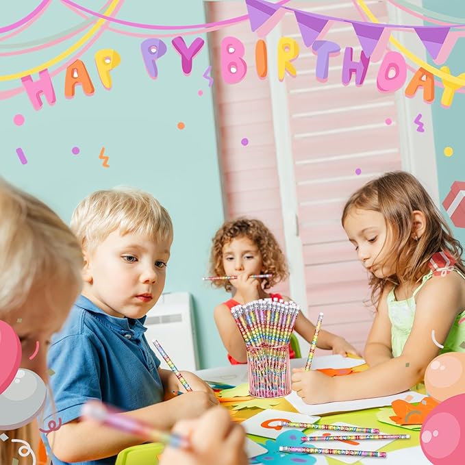 48 Pcs Happy Birthday Pencils Colorful Birthday Pencil for Students Teacher Wooden Pencils with Erasers Birthday Party Supplies, 6 Style(48)