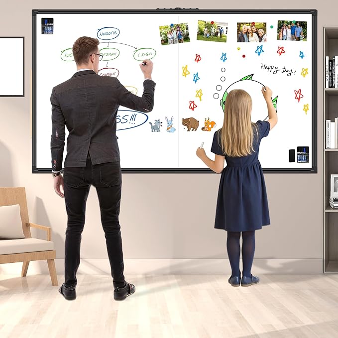 72"x40" Extra Large Magnetic Whiteboard - Pro-Grade Non-Glare Coated Surface, Wall Mounted Dry Erase Board with Black Aluminum Frame for Conference Room & Agile Team (Full Kit Included)