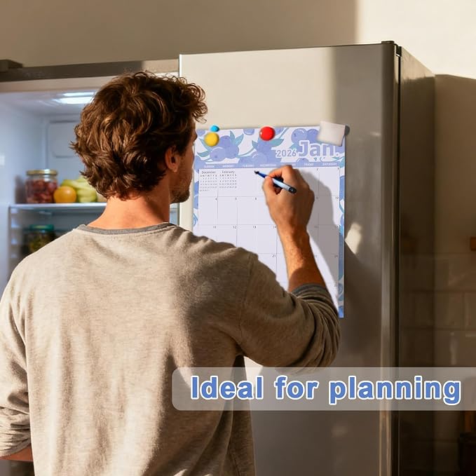 2026 Magnetic Calendar for Refrigerator, 36.6x29cm/14.41x11.42in Large Tear-Off Monthly wall Calendar with Strong Magnet Backing Jan 2026 to Dec Perfect Fridge Organizer Planner (Fruit Theme)