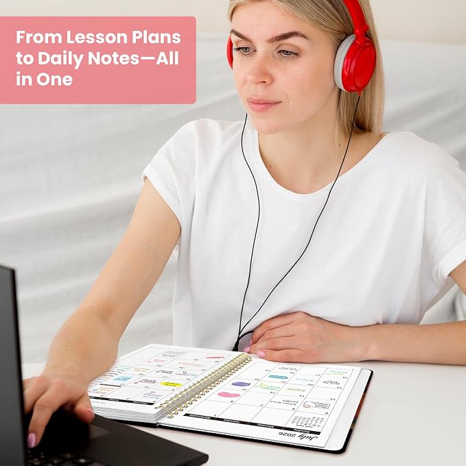 Planner 2026-2027, Monthly and Weekly Calendar Academic Planner July 2026 - June 2027, Hardcover Student Teacher Planning Agenda Book with Tabs, Perfect for Office School Supplies, A5 (6.3" x 8.5") - Tulip Blaze