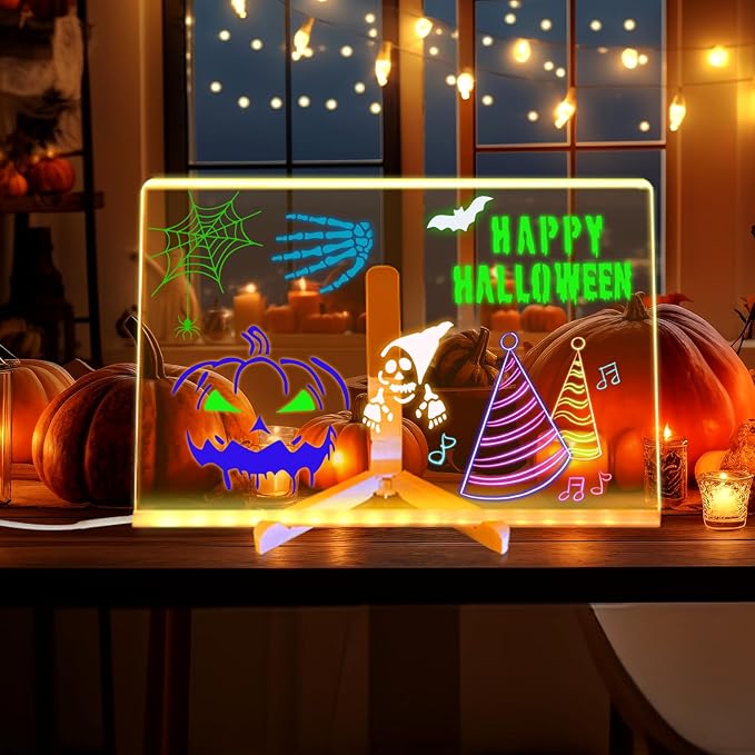 Lumiboard LED Drawing Board, Light Up Acrylic Dry Erase Board 11.8x7.9” with Stand, LED Note Board with Colors, Acrylic Message Writing Board with Light, Drawing Stencils Set Included