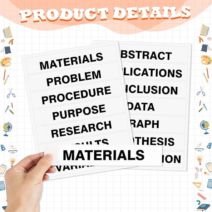 Lewtemi 14 Sheets Science Fair Board Supplies Self Adhesive Presentation Subtitles 2 Sheets Edge Self Adhesive Paper Poster Board Letters Presentation Paper for School Office Supplies(Black)